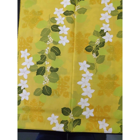 Trendex Other - Yellow Trendex Fabric 2005 Cotton Hawaiian White Hibiscus Floral 2 Yards Beachy